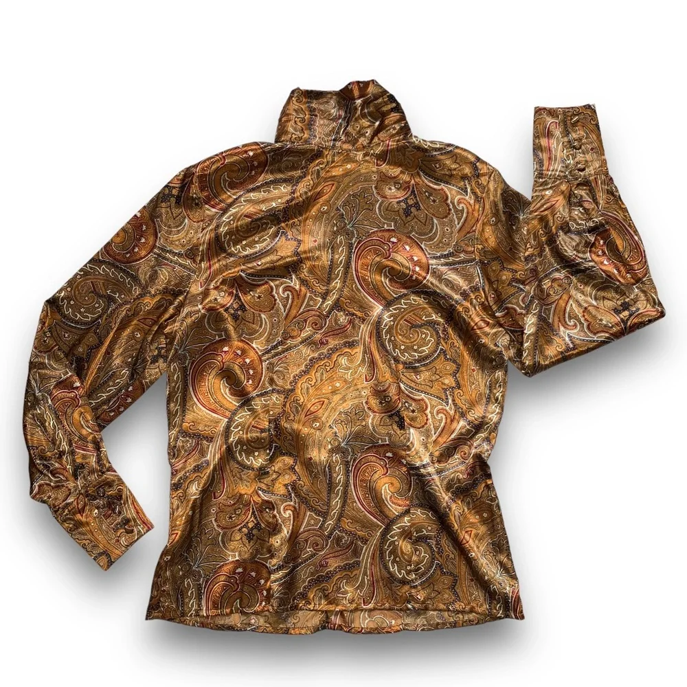 v i n t a g e :: Flowy High Neck Paisley Satin Blouse - Picture 4 of 11